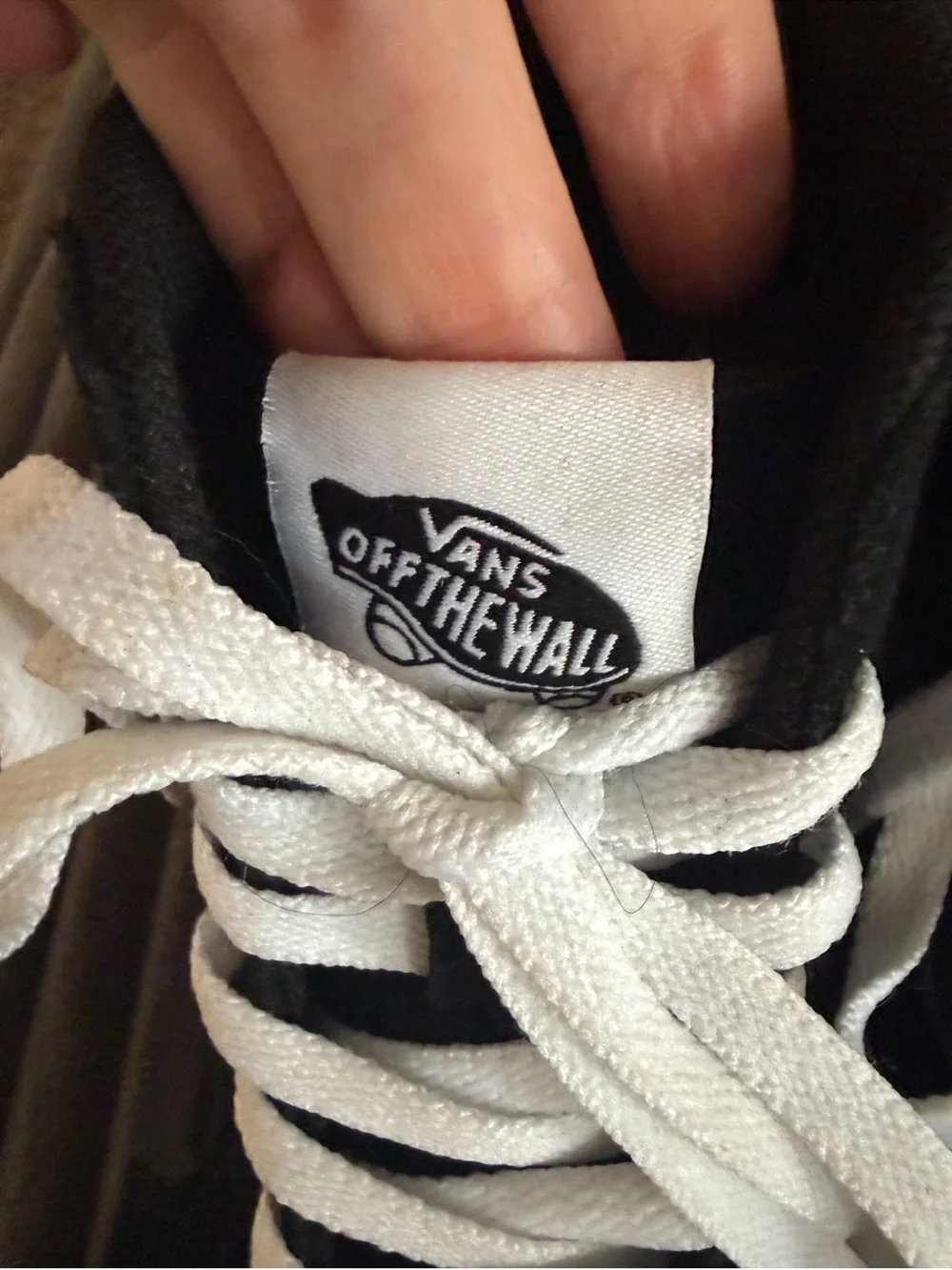 Off The Wall Vans Black High-Top Sneakers with White Laces and Logo Tongue